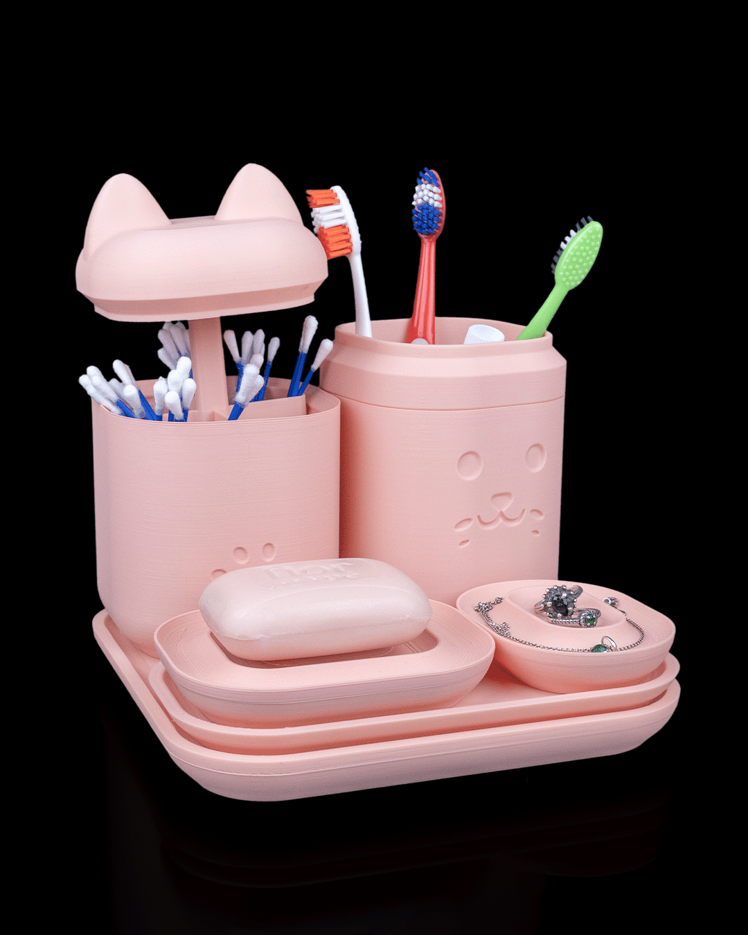 pink cat restroom organizer